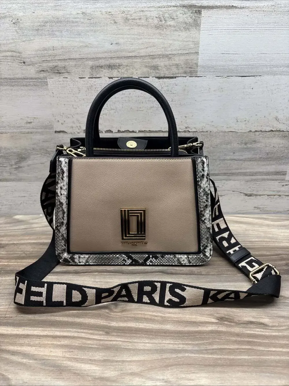 KARL LAGERFELD Paris Small Satchel Snake Print Gold Tone Rare ￼